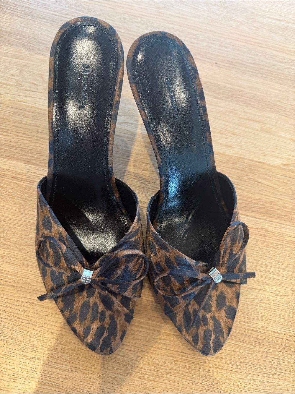 Balenciaga Leopard-Print Bow Slide Mules - Brown & Black - never worn!
